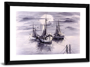 Boats In Sea Painting Wall Art