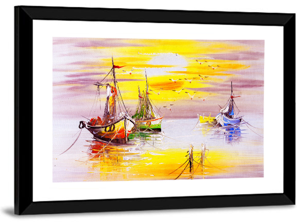 Three Sailboats at Sunset Wall Art