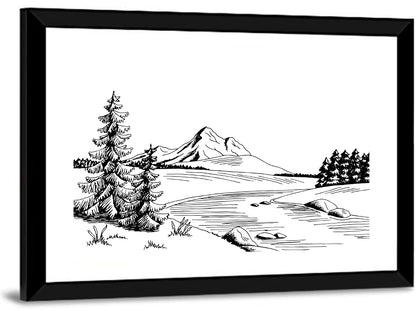 Pine, Peak and River Line Wall Art