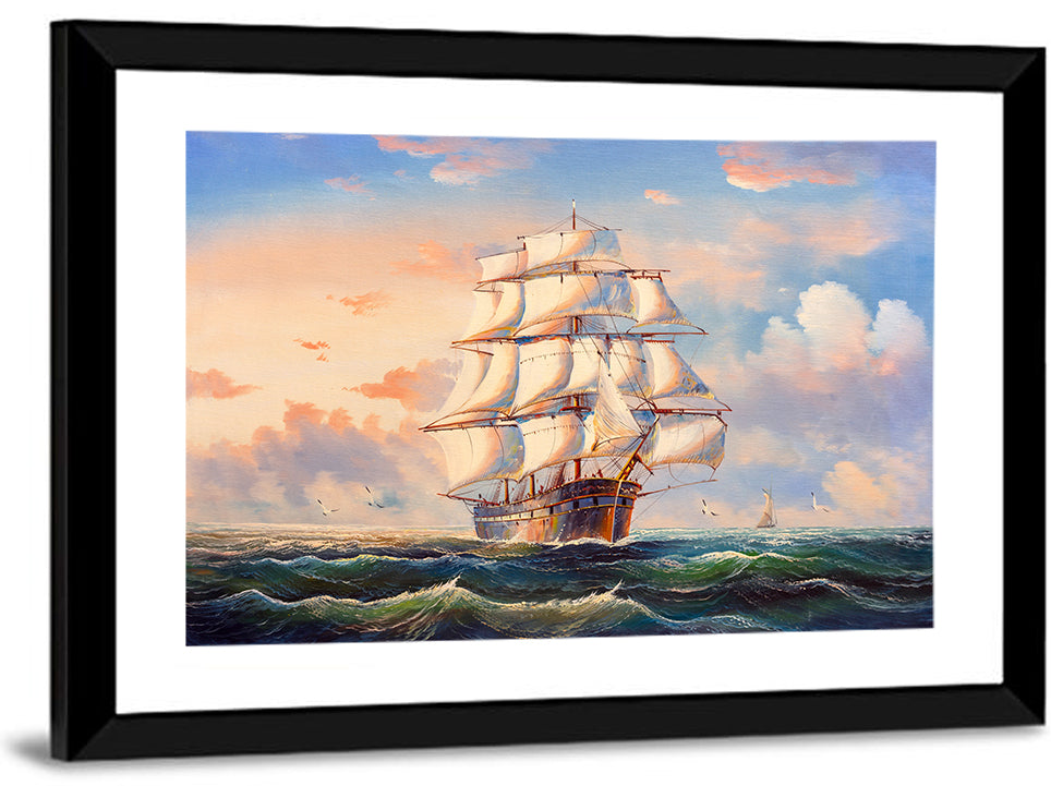 Tall Ship at Golden Sunset Wall Art