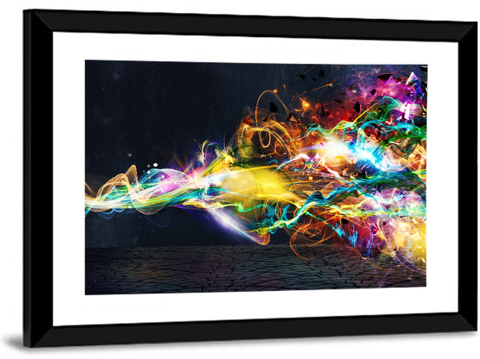 Glowing Energy Ribbons Abstract Wall Art as a framed print