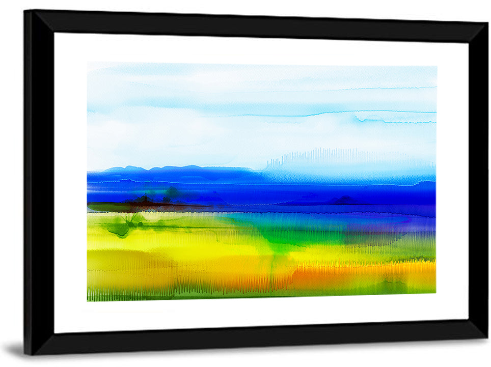 Watercolor Field with Mountains Wall Art