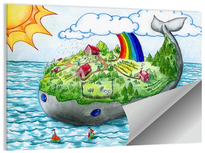 Whale Island Illustration Wall Art as a poster print