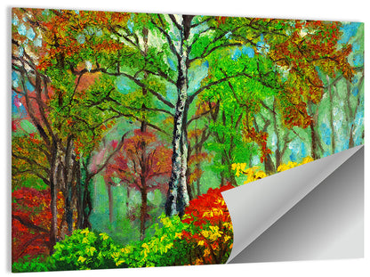 Vibrant Birch Forest Illustration Wall Art