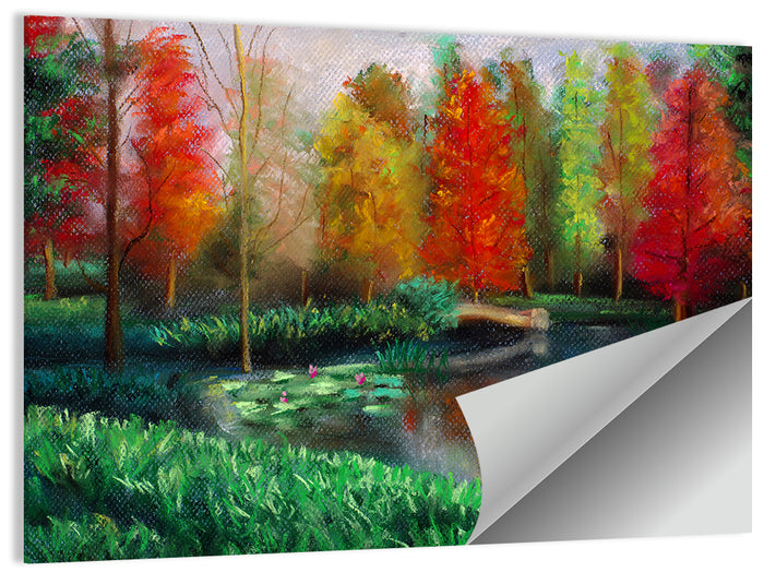 Autumn Pond with Water Lilies Wall Art as a poster print