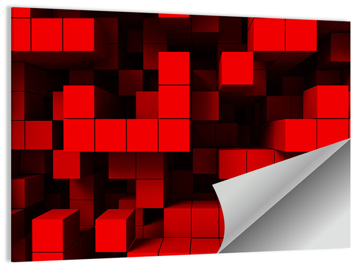 Crimson Cubes Geometric Pattern Wall Art as a poster print