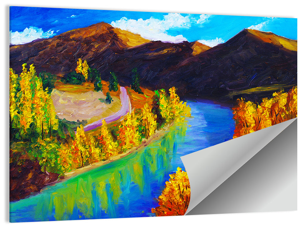 Autumn River Bend in the Mountains Wall Art