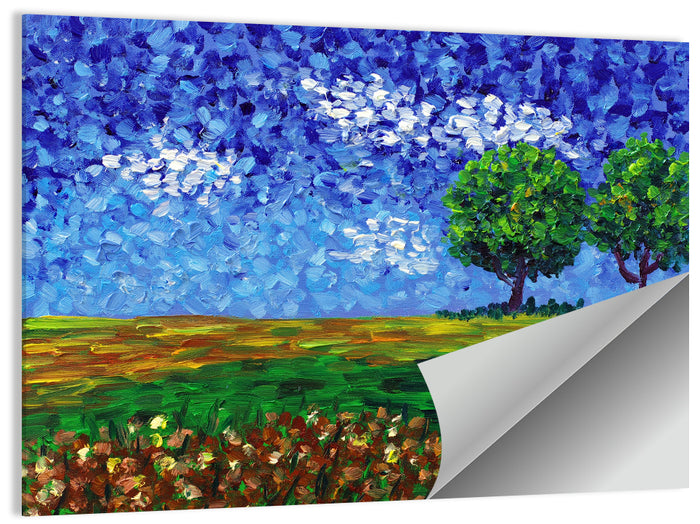 Patchwork Field with Two Trees Wall Art as a poster print