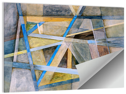 Blue and Gold Geometric Abstraction Wall Art