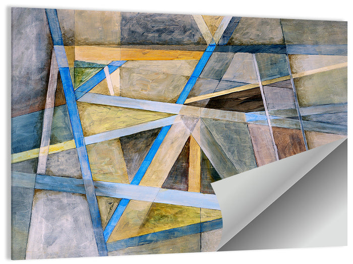 Blue and Gold Geometric Abstraction Wall Art as a poster print