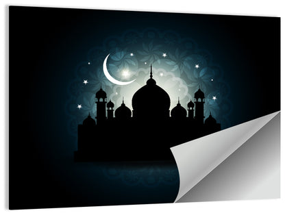 Mosque Silhouette with Crescent Moon Wall Art