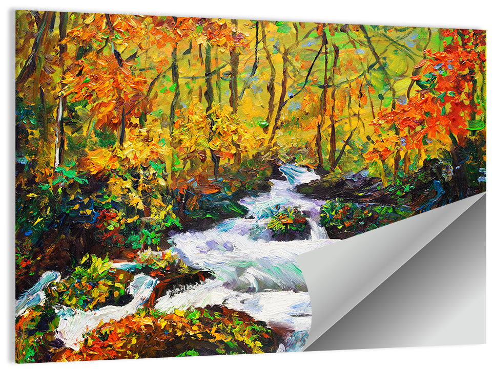 Autumn Forest Stream with Rapids Wall Art