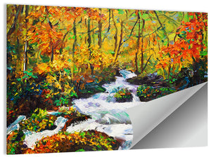 Autumn Forest Stream Illustration Wall Art