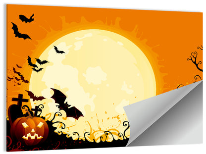 Full Moon Halloween Illustration Wall Art