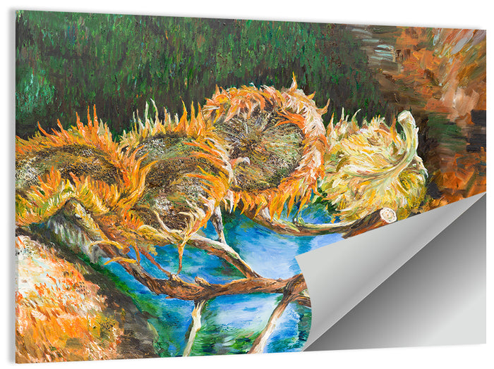 Four Sunflowers Over Water Wall Art as a poster print
