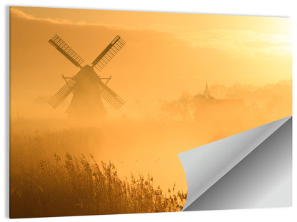 Golden Dutch Windmill Sunrise Wall Art