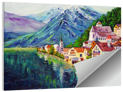 Hallstatt Lakeside Village Illustration Wall Art