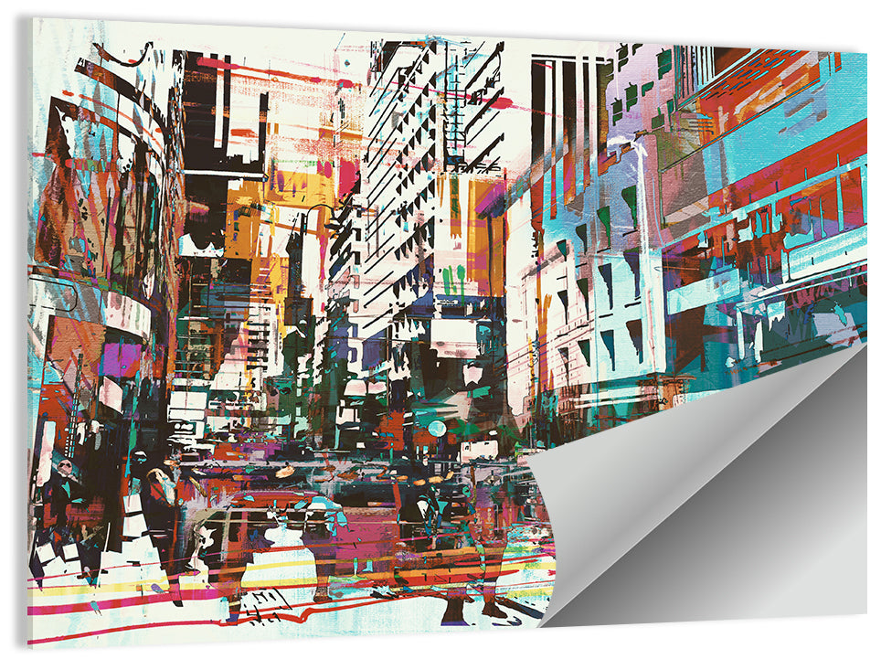 Blurred City Street Illustration Wall Art