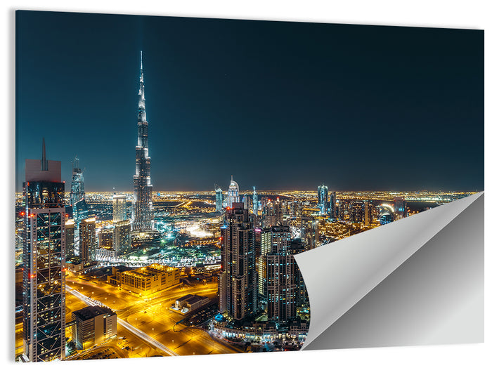 Dubai Night Skyline with Burj Khalifa Wall Art as a poster print