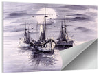 Moonlit Harbor Sailboats Wall Art