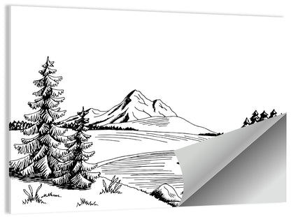 Pine, Peak and River Line Wall Art