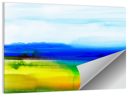 Watercolor Field with Mountains Wall Art