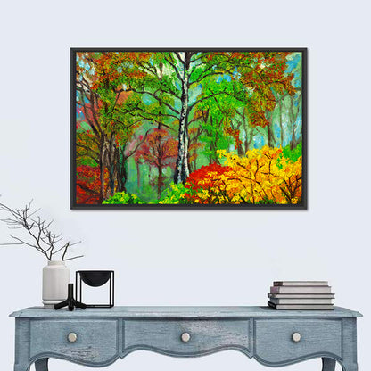 Vibrant Birch Forest Illustration Wall Art