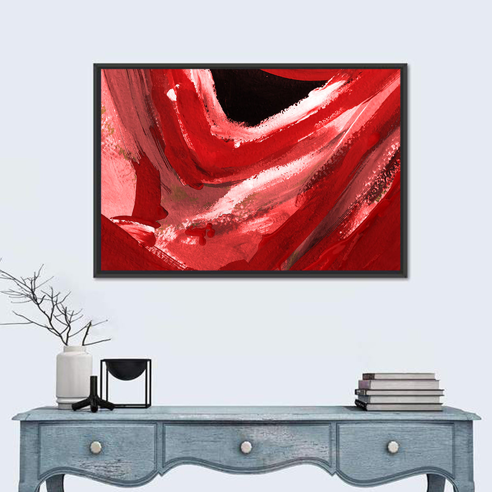 Crimson Void Abstract Wall Art in a room, landscape