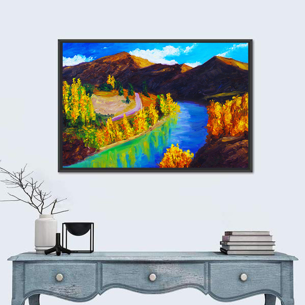 Autumn River Bend in the Mountains Wall Art