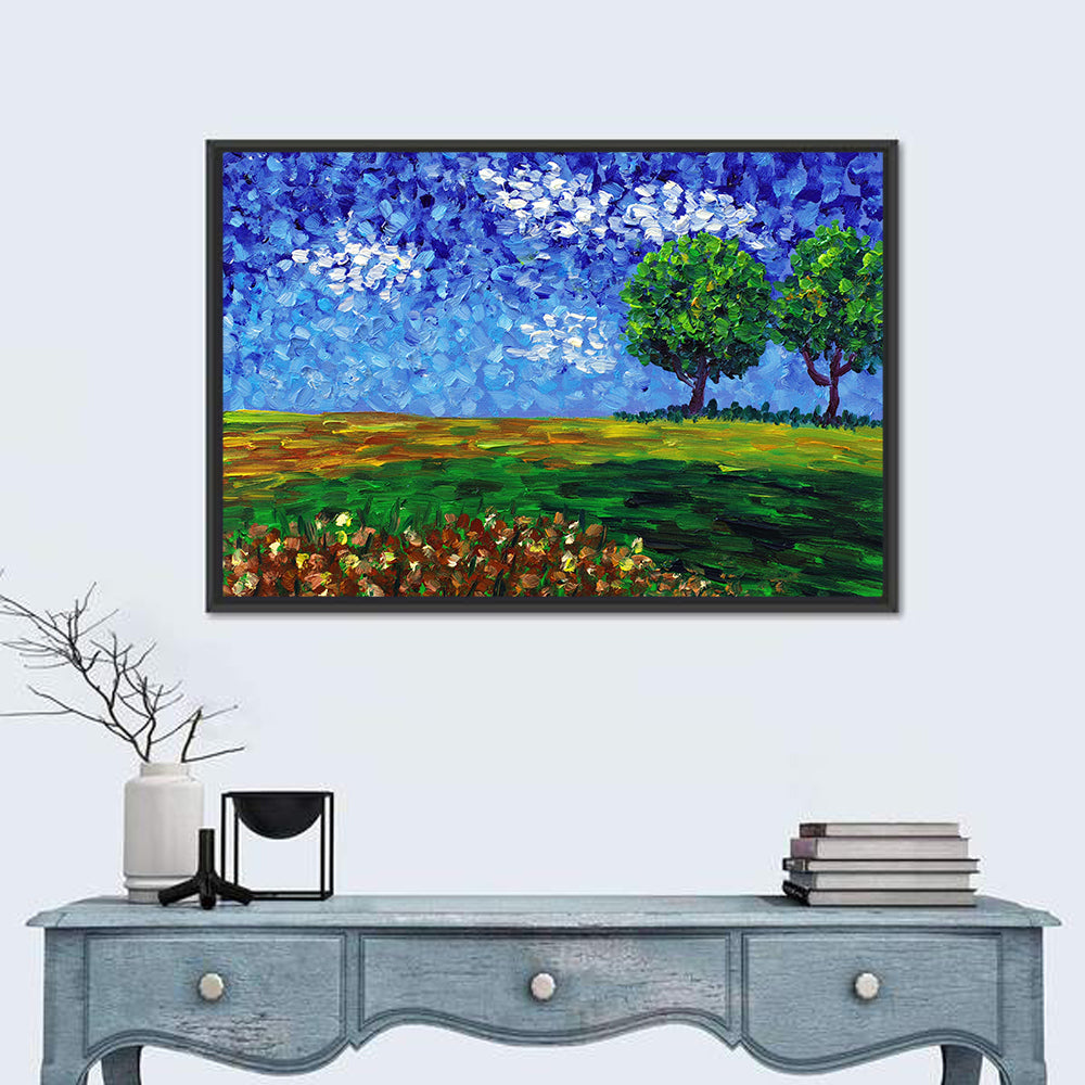 Patchwork Field with Two Trees Wall Art