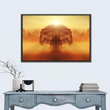 Golden Haze Tree at Sunset Wall Art