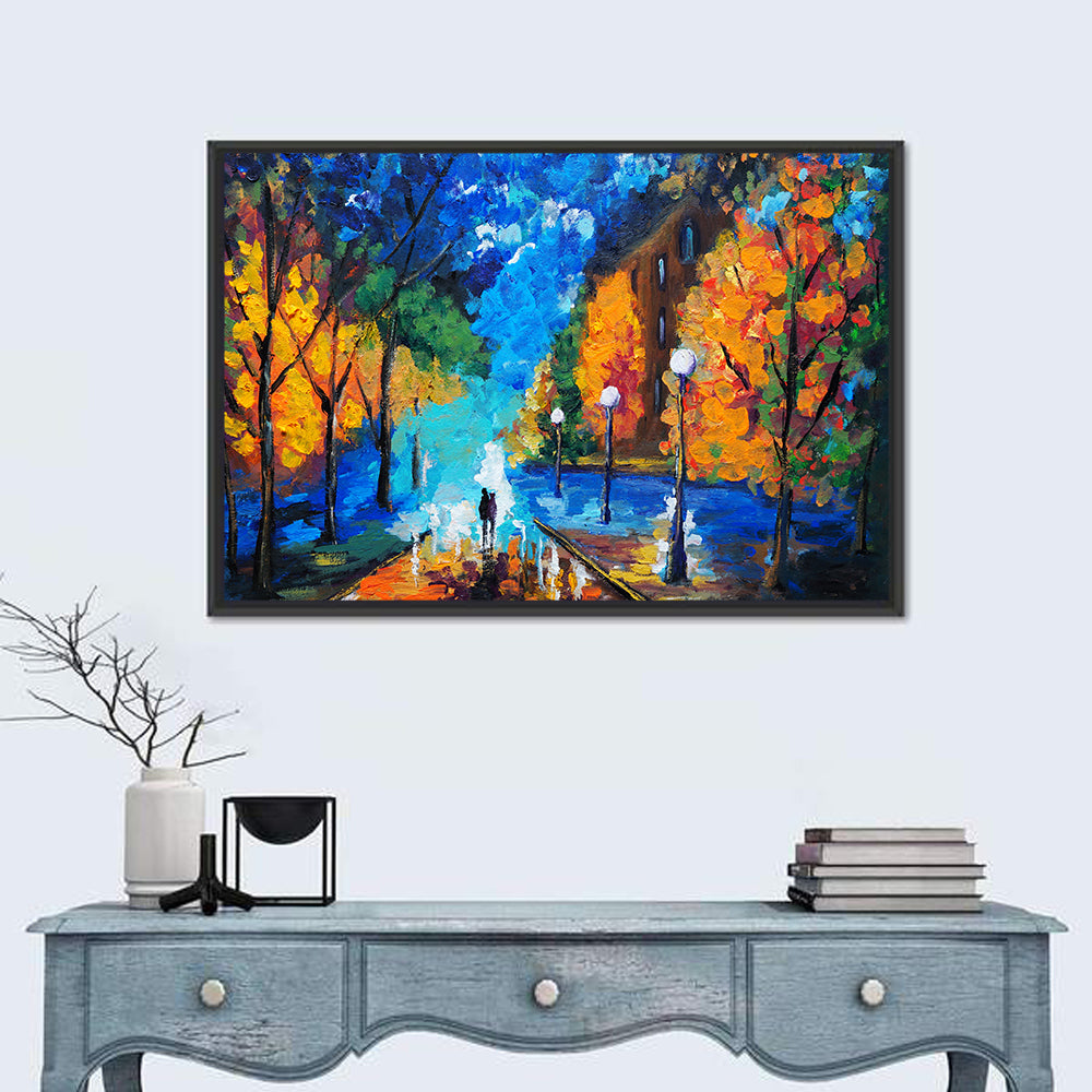 Rainy Evening Couple Oil Painting Wall Art