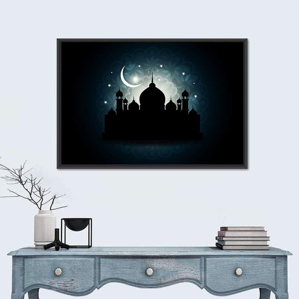 Mosque Silhouette with Crescent Moon Wall Art