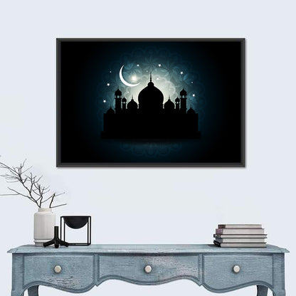 Mosque Silhouette with Crescent Moon Wall Art