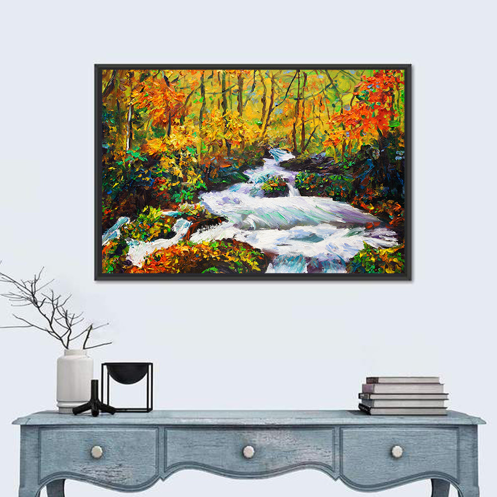 Autumn Forest Stream with Rapids Wall Art