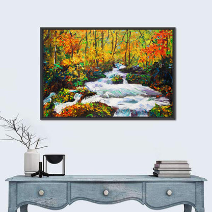 Autumn Forest Stream with Rapids Wall Art