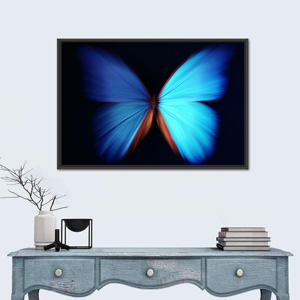 Blue Butterfly Macro Study Wall Art in a room, landscape