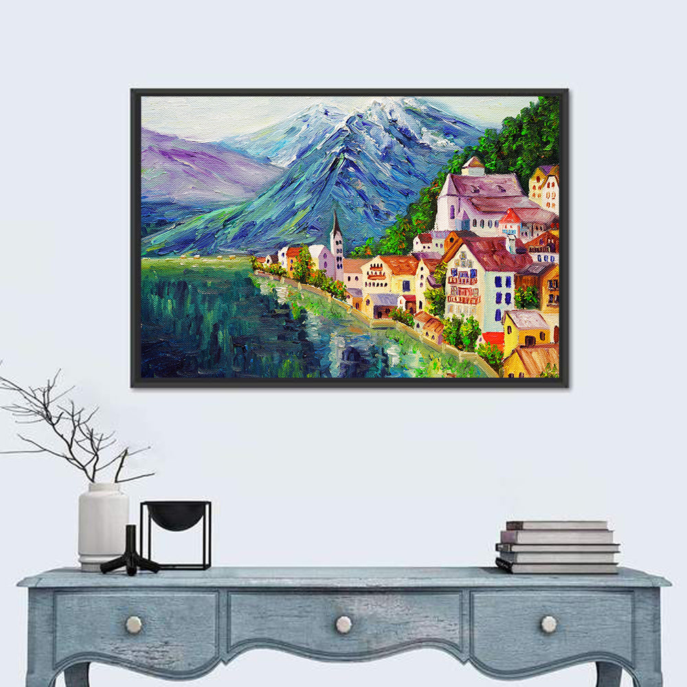 Hallstatt Lakeside Village Illustration Wall Art
