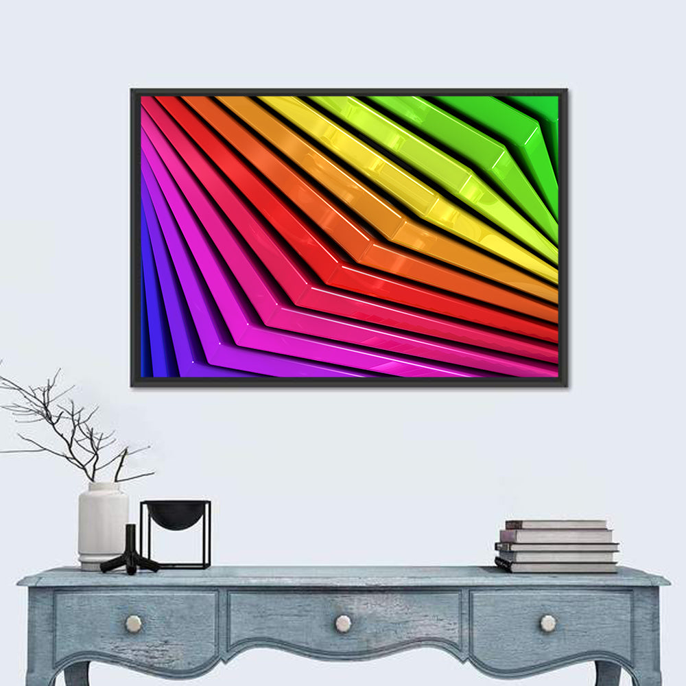 V-shape Rainbow Abstract Wall Art in a room, landscape