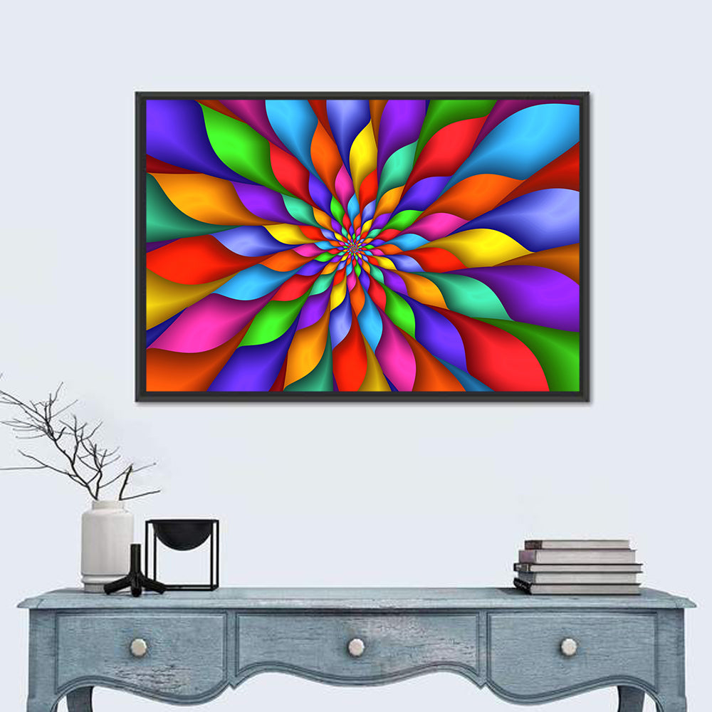 Spiral Rainbow Petals Wall Art in a room, landscape