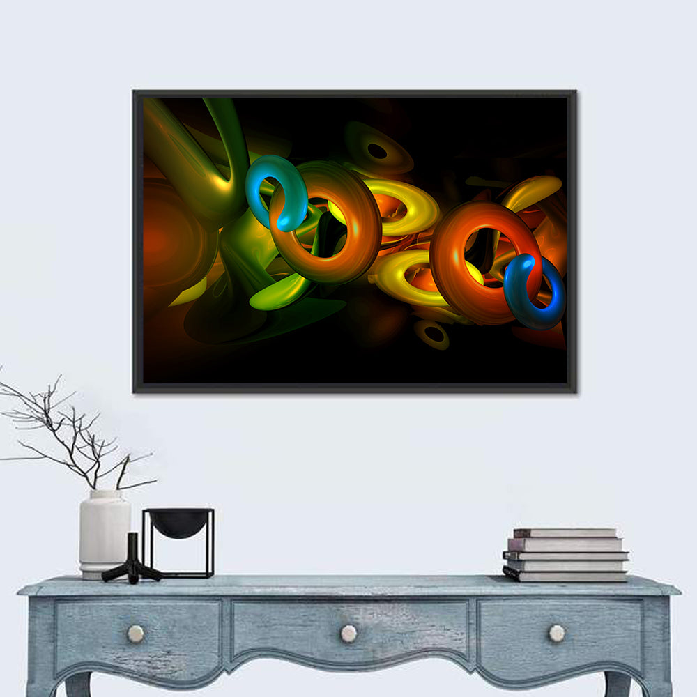 Colorful 3d Geometric Rings Wall Art in a room, landscape