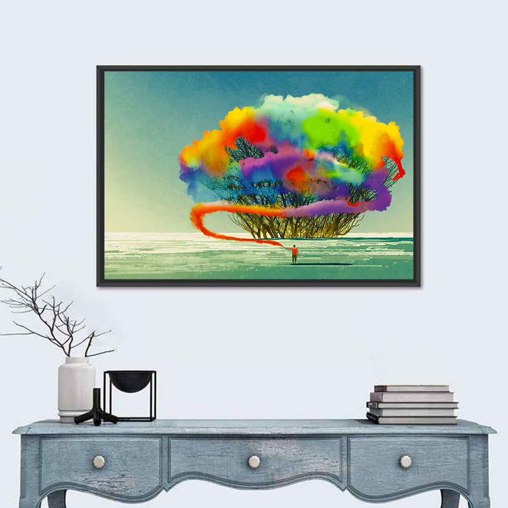 Tree with Smoke Flare Wall Art in a room, landscape