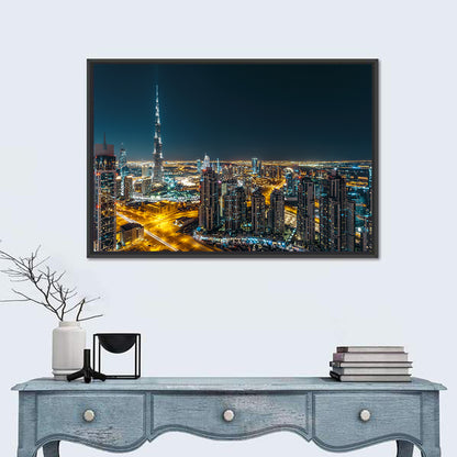 Dubai Night Skyline with Burj Khalifa Wall Art