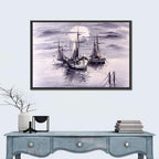 Moonlit Harbor Sailboats Wall Art