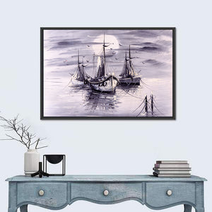 Boats In Sea Painting Wall Art