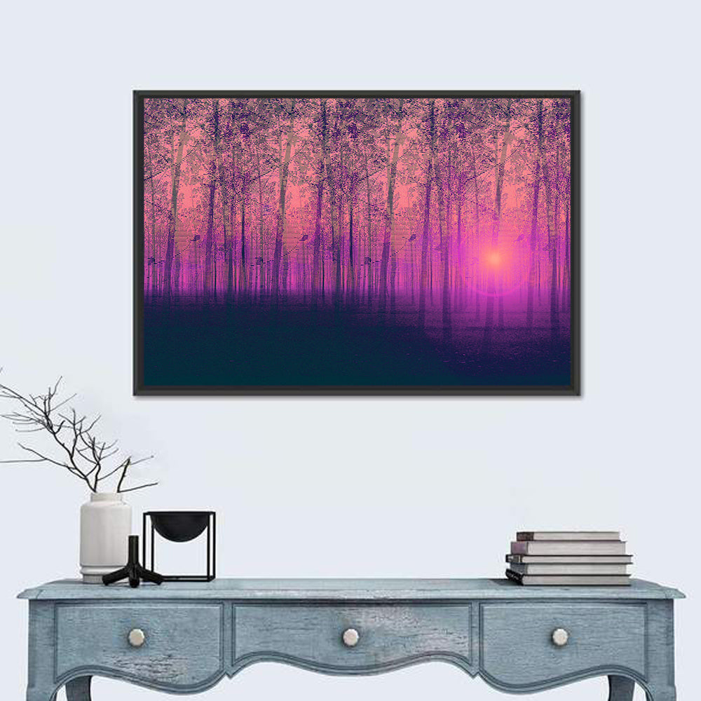 Foggy Poplar Grove Wall Art in a room, landscape