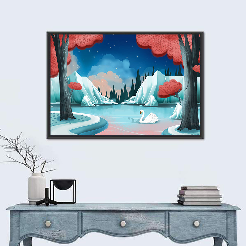Swan Lake Twilight Illustration Wall Art