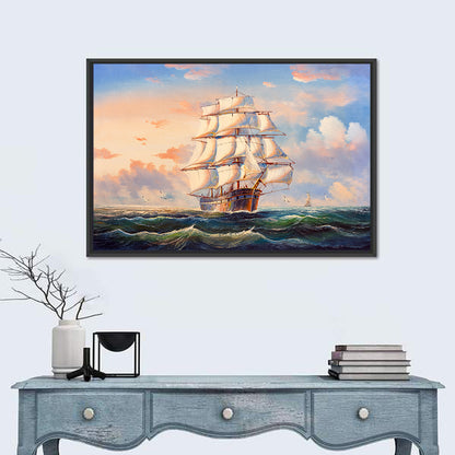 Tall Ship at Golden Sunset Wall Art