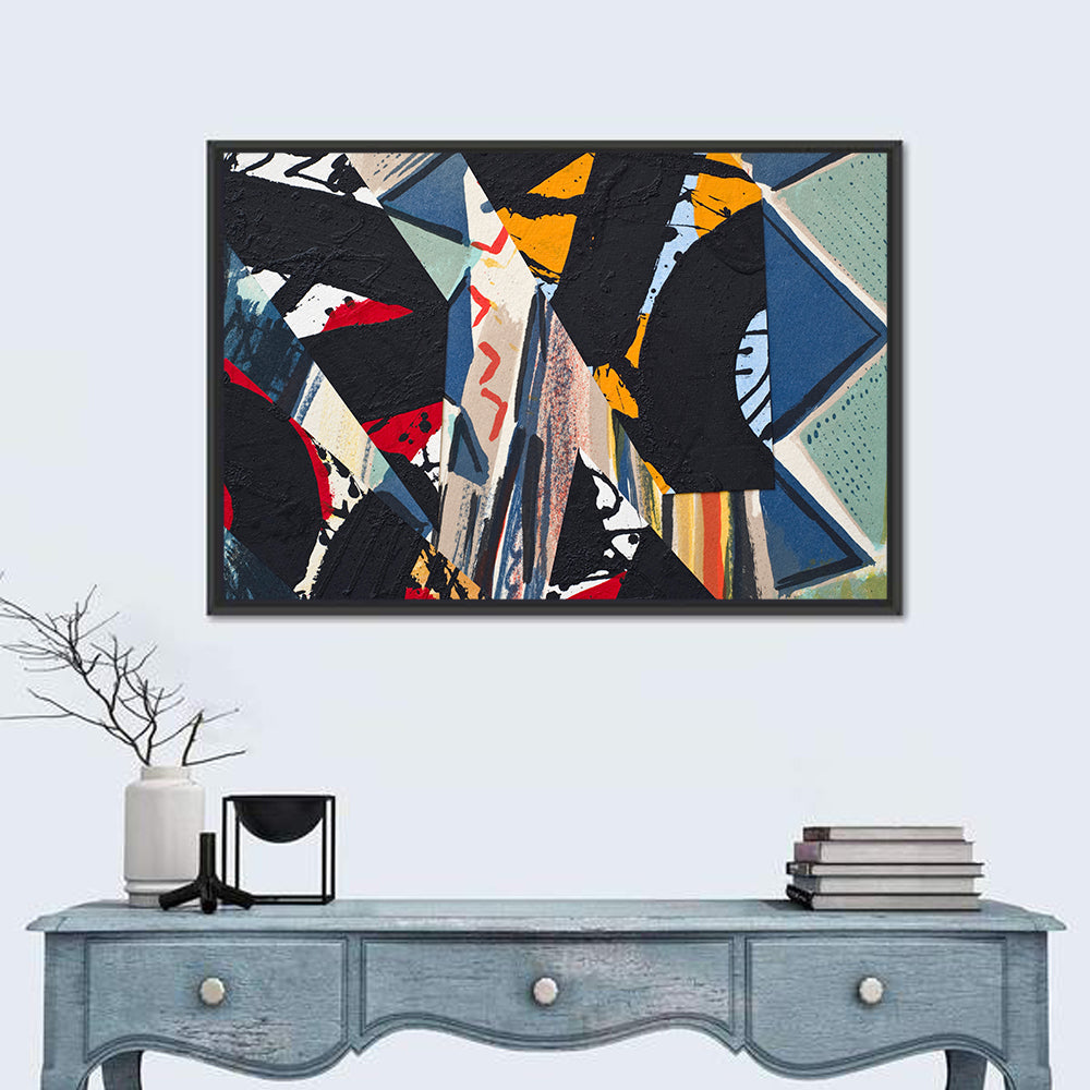 Textured Geometric Paper Collage Wall Art in a room, landscape