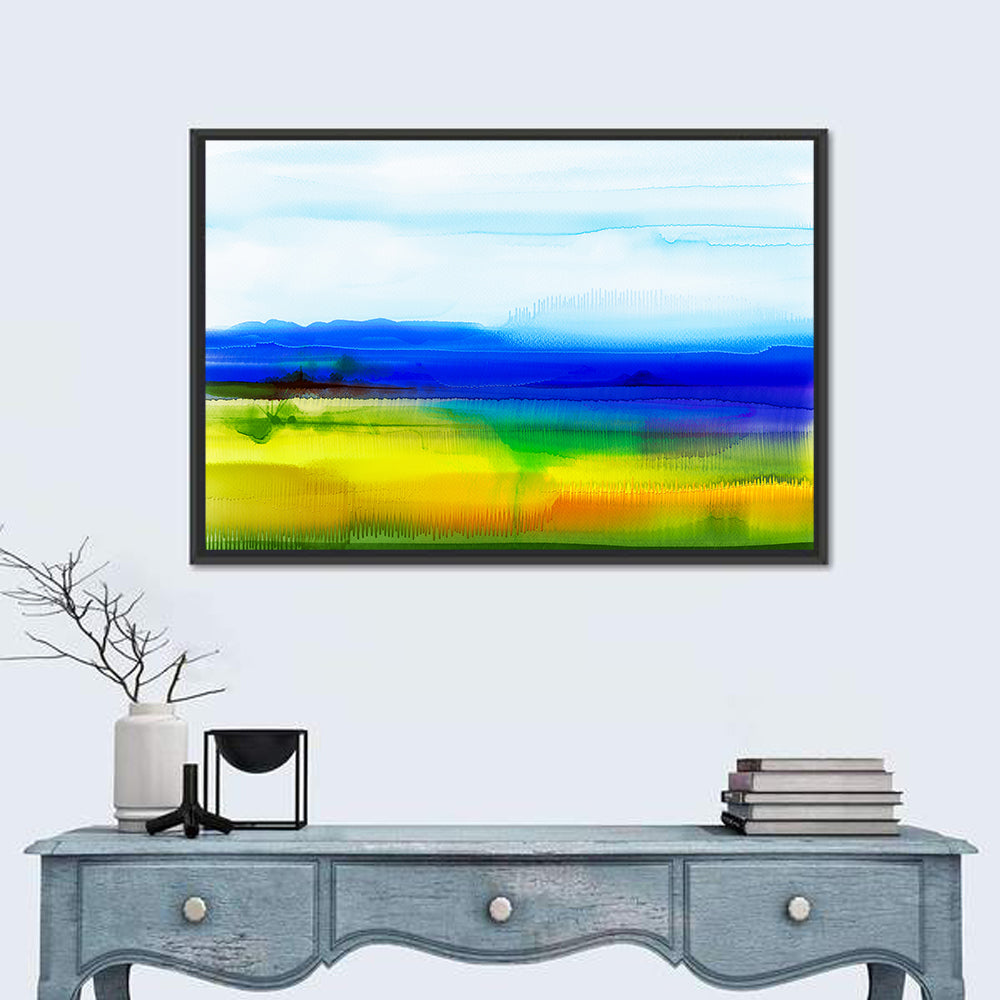 Watercolor Field with Mountains Wall Art